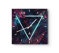 Horloge murale en verre 40x40cm Lumineux Triangle Feuilles Wall Clock