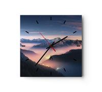 Horloge murale en verre 40x40cm Montagnes Nuages Brouillard Wall Clock