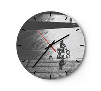 Horloge murale en verre 40x40cm Noir Et Blanc Cycliste Solitude Wall Clock