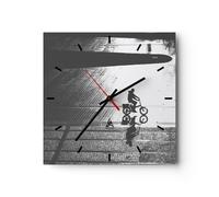 Horloge murale en verre 40x40cm Noir Et Blanc Cycliste Solitude Wall Clock