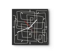 Horloge murale en verre 40x40cm Noir Et Blanc Labyrinthe Ligne Wall Clock