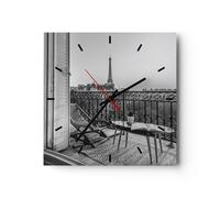 Horloge murale en verre 40x40cm Noir Et Blanc Paris Balcon Wall Clock