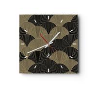 Horloge murale en verre 40x40cm Noir Et Or Cercles Graphiques Wall Clock