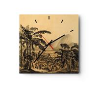 Horloge murale en verre 40x40cm Palmiers Forest Des Pluies Wall Clock