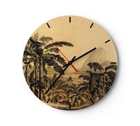 Horloge murale en verre 40x40cm Palmiers Forest Des Pluies Wall Clock