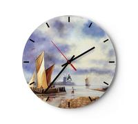 Horloge murale en verre 40x40cm Pêcheur Navire Ventilateur Wall Clock