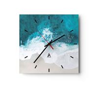 Horloge murale en verre 40x40cm Photographie Aérienne Plage Vague Wall Clock