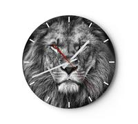 Horloge murale en verre 40x40cm Portrait Lion Noir Et Blanc Wall Clock