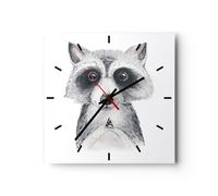 Horloge murale en verre 40x40cm Raton Laveur Image Pour Enfants Wall Clock