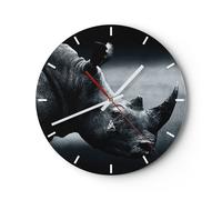 Horloge murale en verre 40x40cm Rhinocéros Noir Et Blanc Portrait Wall Clock