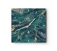 Horloge murale en verre 40x40cm Silencieuse Abstraction Or Turquoise Wall Clock