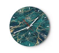 Horloge murale en verre 40x40cm Silencieuse Abstraction Or Turquoise Wall Clock