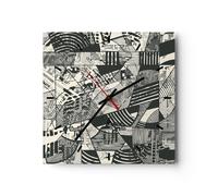 Horloge murale en verre 40x40cm Silencieuse Abstraction Vintage Noir Wall Clock
