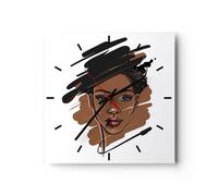 Horloge murale en verre 40x40cm Silencieuse Africain Moderne Portrait Wall Clock