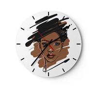 Horloge murale en verre 40x40cm Silencieuse Africain Moderne Portrait Wall Clock