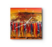 Horloge murale en verre 40x40cm Silencieuse Afrique tribu Wall Clock Decoration