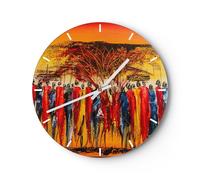 Horloge murale en verre 40x40cm Silencieuse Afrique tribu Wall Clock Decoration