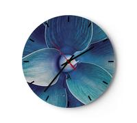Horloge murale en verre 40x40cm Silencieuse Agave Bleu Fleur Wall Clock