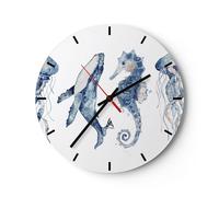 Horloge murale en verre 40x40cm Silencieuse Animaux Marine Enfants Wall Clock