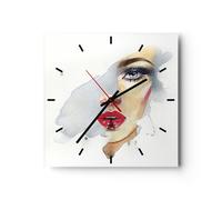 Horloge murale en verre 40x40cm Silencieuse Aquarelle Femme Bouche Wall Clock