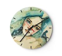 Horloge murale en verre 40x40cm Silencieuse Aquarelle Femme Émotions Wall Clock