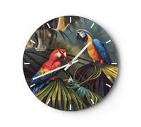 Horloge murale en verre 40x40cm Silencieuse Ara Perroquets Palmiers Wall Clock