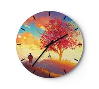 Horloge murale en verre 40x40cm Silencieuse arbre prairie champ Wall Clock