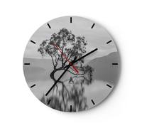 Horloge murale en verre 40x40cm Silencieuse Arbre Symétrie Lac Wall Clock