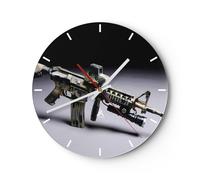 Horloge murale en verre 40x40cm Silencieuse armée fusil Wall Clock Decoration