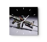 Horloge murale en verre 40x40cm Silencieuse armée fusil Wall Clock Decoration