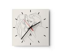 Horloge murale en verre 40x40cm Silencieuse Art. Ligne Baiser Wall Clock