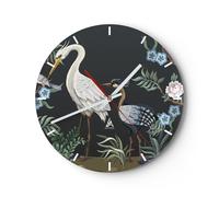 Horloge murale en verre 40x40cm Silencieuse Asiatique Héron Fleurs Wall Clock