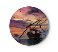 Horloge murale en verre 40x40cm Silencieuse Asie Bateau Cutter Wall Clock
