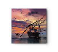 Horloge murale en verre 40x40cm Silencieuse Asie Bateau Cutter Wall Clock