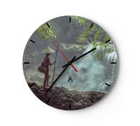 Horloge murale en verre 40x40cm Silencieuse Asie Garçon Chute D'Eau Wall Clock