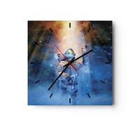 Horloge murale en verre 40x40cm Silencieuse Astronaute Lumière Cosmos Wall Clock