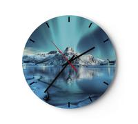 Horloge murale en verre 40x40cm Silencieuse Aube Polaire Montagnes Wall Clock