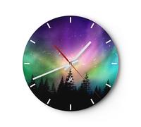 Horloge murale en verre 40x40cm Silencieuse aurore polaire nuit Wall Clock