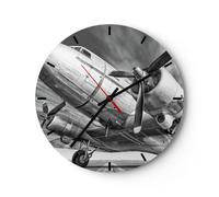 Horloge murale en verre 40x40cm Silencieuse Avion Rétro Aéronefs Wall Clock
