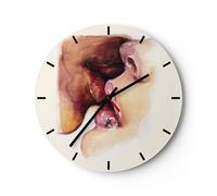 Horloge murale en verre 40x40cm Silencieuse Baiser Bouche Couple Wall Clock
