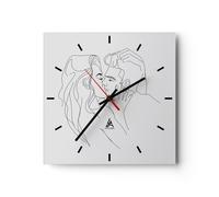 Horloge murale en verre 40x40cm Silencieuse Baiser Couple Croquis Wall Clock