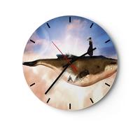 Horloge murale en verre 40x40cm Silencieuse Baleine Femme Ciel Wall Clock