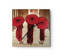 Horloge murale en verre 40x40cm Silencieuse Bhoutan Parapluie Rouge Wall Clock