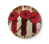 Horloge murale en verre 40x40cm Silencieuse Bhoutan Parapluie Rouge Wall Clock