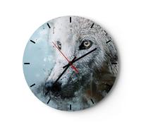 Horloge murale en verre 40x40cm Silencieuse Blanc Le Loup Image Wall Clock