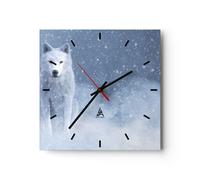 Horloge murale en verre 40x40cm Silencieuse Blanc Loup Neige Wall Clock