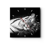 Horloge murale en verre 40x40cm Silencieuse Blanc Tigre Noir Et Blanc Wall Clock