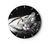 Horloge murale en verre 40x40cm Silencieuse Blanc Tigre Noir Et Blanc Wall Clock