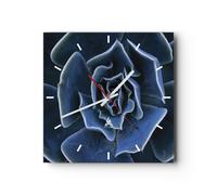 Horloge murale en verre 40x40cm Silencieuse Bleu Cactus Fleur Wall Clock