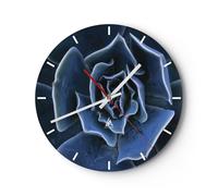 Horloge murale en verre 40x40cm Silencieuse Bleu Cactus Fleur Wall Clock